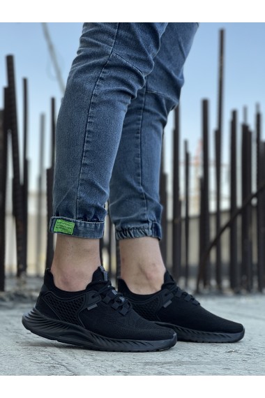 CO709 Triko Bağcıklı Yüksek Taban Sneakers Siyah Erkek Spor Ayakkabı
